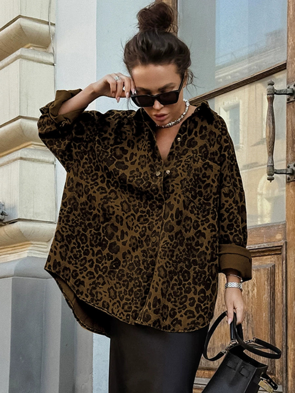 Forever 21 Retro Spring Leopard Print Mid Length Loose Lapel Cotton Jacket